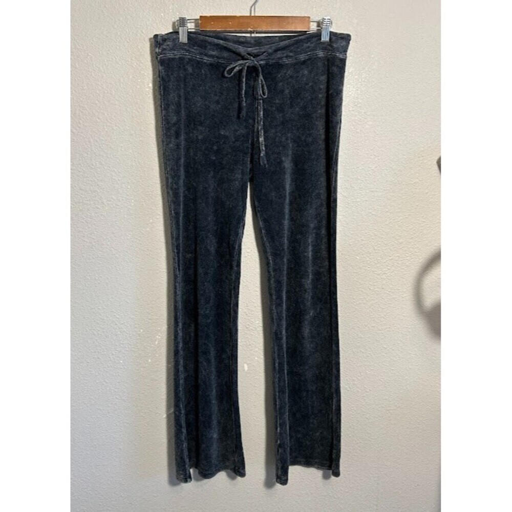 Y2K T Party Terry Cloth Lounge Pants S Gray Mineral Wash Mid Rise Drawstring - Picture 2 of 8